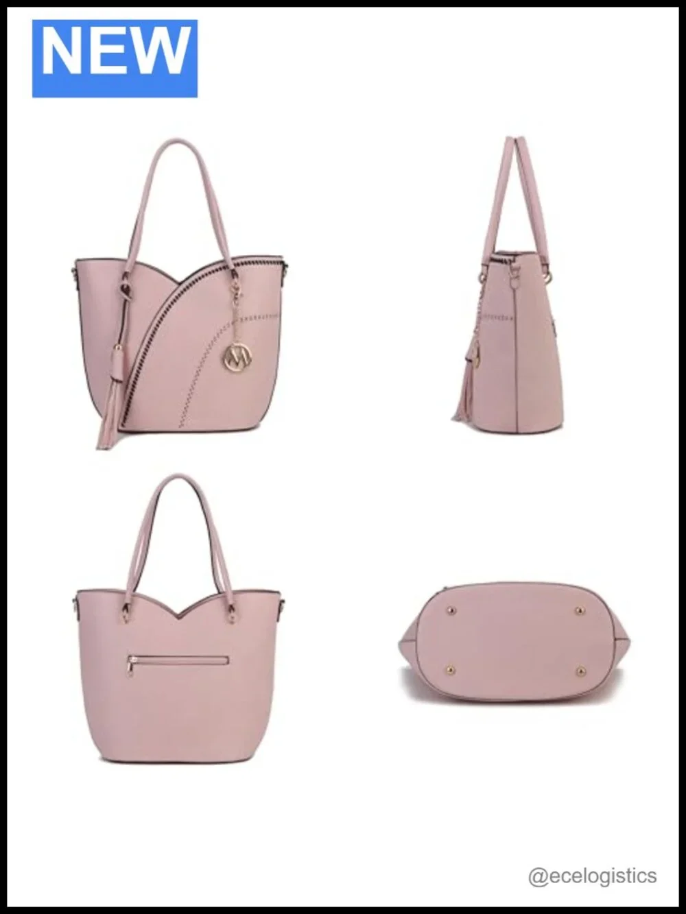 Women's Vegan Leather Tote Bag Set with Wristlet Wallet 2-Piece